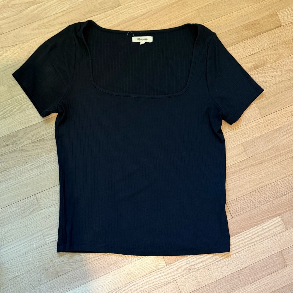Madewell Black Fitted square neck Short Sleeve T-Shirt